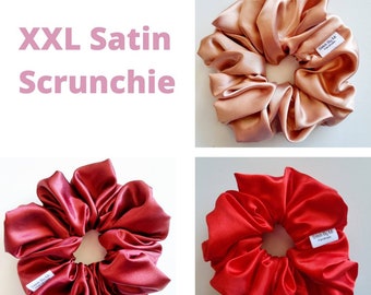 XXL Satin Scrunchie. Jumbo, Oversized, Extra Large scrunchie collection for teens, gift for women and girls. Rose Gold, Wine Red, Bright Red