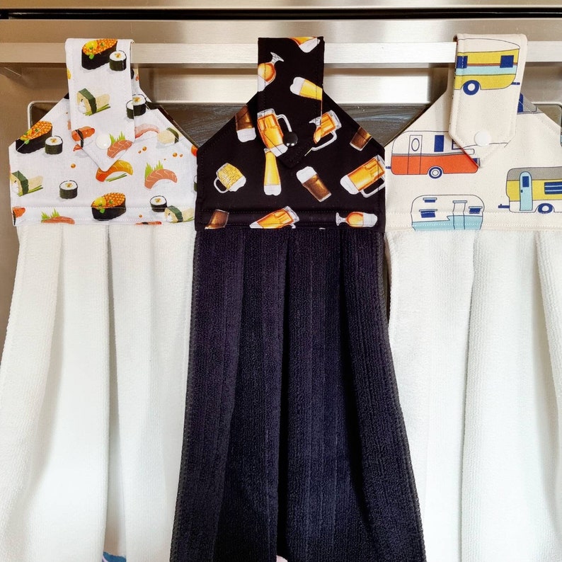 Hanging Hand Towel, Loop Hand Towel for Oven door, Kitchen, Laundry, Bathroom, Caravan, Boat, BBQ Area. Tea towel. Sushi, Beer, Caravan. image 2