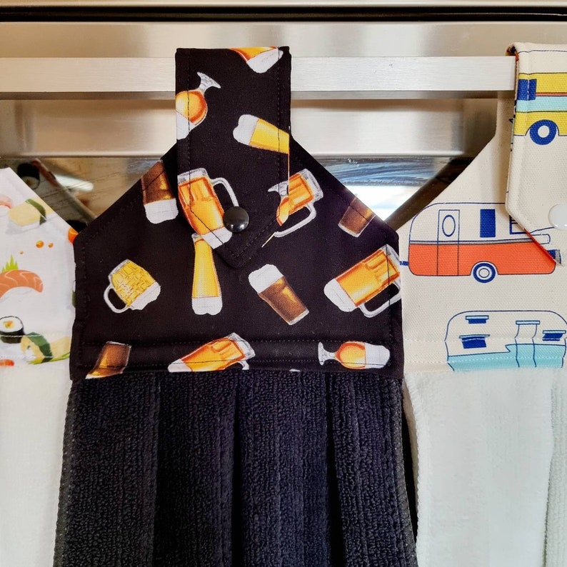 Hanging Hand Towel, Loop Hand Towel for Oven door, Kitchen, Laundry, Bathroom, Caravan, Boat, BBQ Area. Tea towel. Sushi, Beer, Caravan. image 4