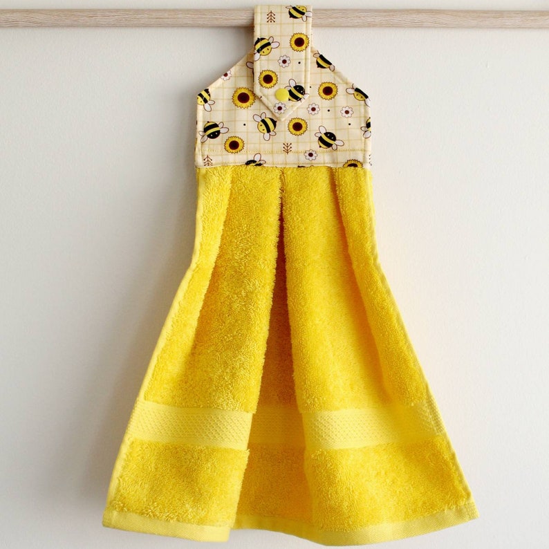 Secial Handmade Hanging Hand Towel, Loop Hand Towel, Hand Towel Topper for Oven door, Kitchen, Laundry, Bathroom, Caravan, Boat, BBQ Area Sunflower Bee Yellow
