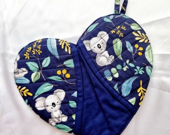 Koala en koffieliefhebber bijpassende set keukenhanddoek ovenwant, hangende handdoek, hartvormige ovenwant, hangende handdoek, lushanddoek, theedoek