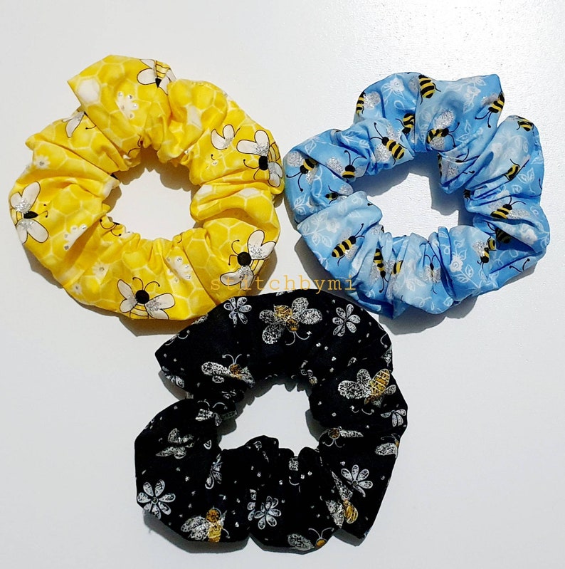 Sparkling Bee Scrunchie, XXL of Klein formaat. Bee scrunchies collectie, glitterbij, hommel, scrunchie voor tieners, XXL Scrunchies Australië afbeelding 7
