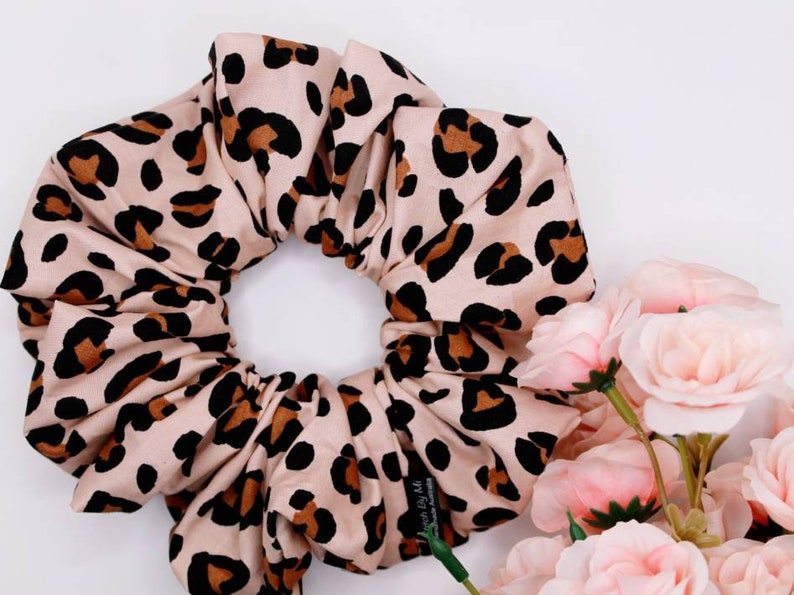 Rose Gold Leopard Scrunchie, Extra Large or Small Size. Cheetah prints scrunchie, XL scrunchie for teens, XXL Scrunchies AUSTRALIA image 3