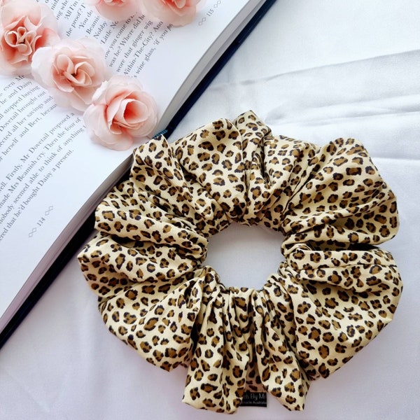 Light Brown Leopard Scrunchie, Extra Large or Small size. Cheetah prints scrunchie, XL scrunchie for teens, XXL Scrunchies, jumbo oversized