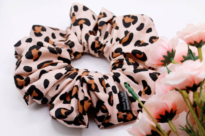 Rose Gold Leopard Scrunchie, Extra Large or Small Size. Cheetah prints scrunchie, XL scrunchie for teens, XXL Scrunchies AUSTRALIA image 1
