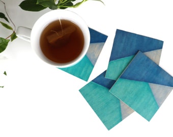 Wooden Geometric Square Coasters | Acrylic Hand Painted Coasters | Coffee, tea or Beer Coasters | Kitchen and Dining Coasters | Home Décor