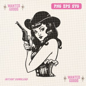 Rebel Cowgirl Clipart | Retro Cowgirl Graphics | Vintage Cowgirl PNG SVG Vector | Retro Cowboy Sublimation | Retro Cowboy Clipart
