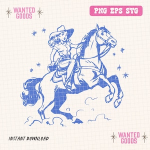Cute Retro Cowgirl Clipart | Retro Cowgirl Graphics | Vintage Cowgirl PNG SVG Vector | Retro Cowboy Sublimation | Retro Cowboy Clipart