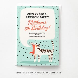 Editable Rawesome Tiger Birthday Invitation Template | Animals Party Invite | DIY Jungle Printable Party Invite | Customizable Birthday Card