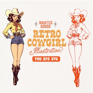 Retro Cowgirl Clipart | Retro Cowgirl Graphics | Vintage Cowgirl PNG SVG Vector | Retro Cowboy Sublimation | Retro Cowboy Clipart