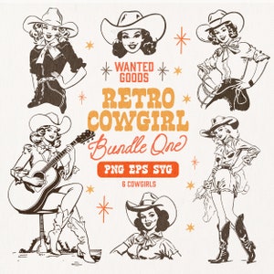 Retro Cowgirl Clipart Bundle Volume One | Retro Cowgirl Graphics | Vintage Cowgirl PNG SVG Vector | Retro Cowboy Sublimation | Retro Cowboys