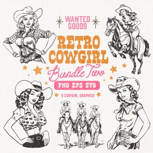 Retro Cowgirl Clipart Bundle Volume Two | Retro Cowgirl Graphics | Vintage Cowgirl PNG SVG Vector | Retro Cowboy Sublimation | Retro Cowboys