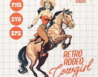 Retro Cowgirl Clipart: Vintage Rodeo Graphics (PNG, SVG, EPS)