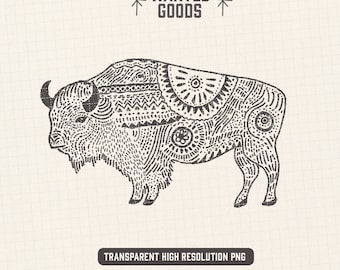Tribal Bison PNG: Hand-Drawn Boho Graphic (Digital Download)