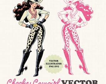 Retro Cowgirl Clipart: Vintage Western PNG SVG Vector (Digital Download)
