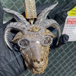 3D Goat Animal Pendant, Iced Out Goat Pendant, Fully Iced Out Custom Pendant, VVS1 Moissanite, 925 Sterling Silver, Passes Diamond Tester