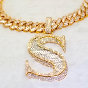 Colgante con letra S personalizado, colgante de moissanita helada, colgante con letra personalizada para hombre, colgante con nombre personalizado para él, plata 925, joyería de hip hop