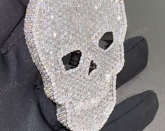 Iced Out Skull Hip Hop Pendant For Men, VVS1 D Moissanite 925 Silver, Skull Hip Hop Pendant, Custom Chains, Rapper Jewelry