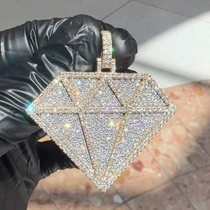 Customized Diamond Shape Pendant, VVS1 Real Moissanite, Hip Hop Pendant, Iced Out Pendant, Custom Logo Pendant, 925 Silver