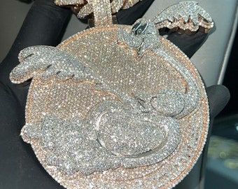 Road Runner Iced Out Pendant, Hip Hop Pendant, Cartoon Pendant, Custom Pendant For Men, Rapper Pendant, Custom Chain in 14K Rose Gold Finish