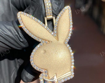Benutzerdefinierte Playboy Bunny Charm Anhänger, VVS1 D GRA zertifizierte Moissanit, besteht Diamant Tester, maßgeschneiderte Schmuck, benutzerdefinierte Häschen Charm Anhänger