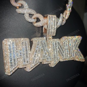 Pingente de carta Iced Out, VVS1 D Moissanite real, pingente de hip hop personalizado, pingente de letra baguete gelado, pingente de charme masculino, prata 925