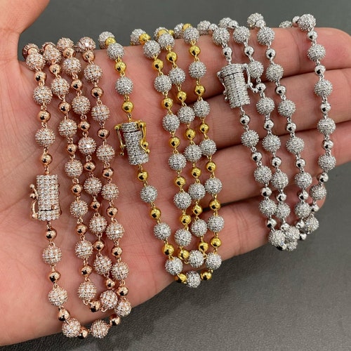 8MM Iced Out Ball Chain, VVS1 D Color GRA Certified Moissanite