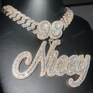 Custom &quot;Nicey&quot; Letter Pendant, VVS1 Real Moissanite, Hip Hop Pendant, Iced Out Baguette Moissanite Pendant, Men&#39;s Charm Pendant, 925 Silver