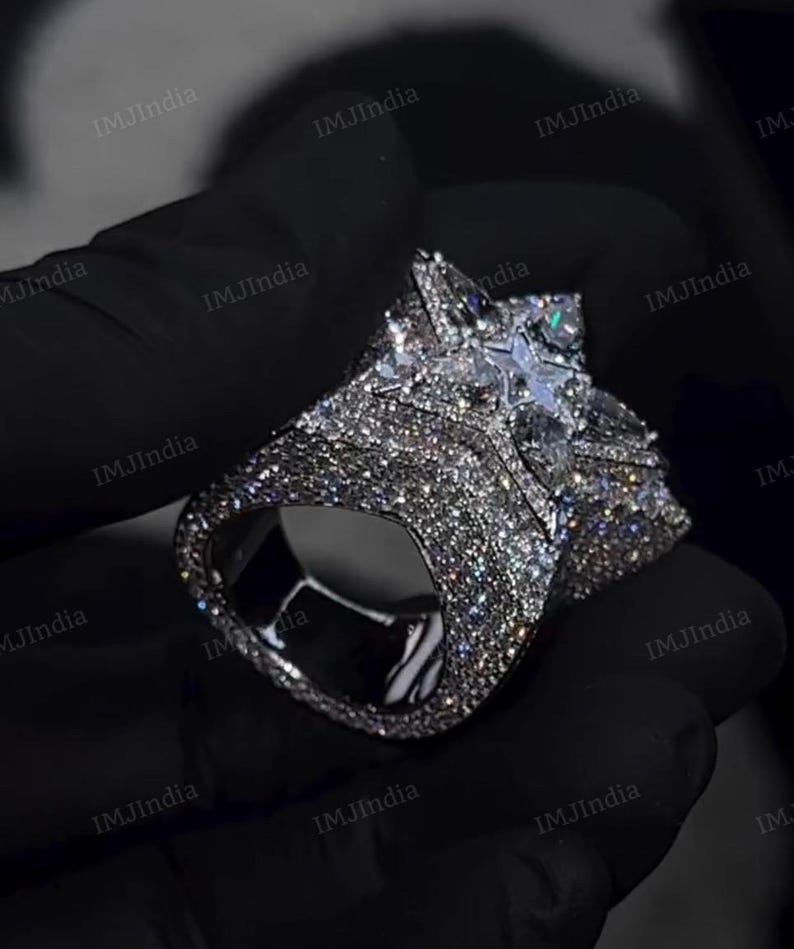 Iced Out Ring, Star Ring for Men, Custom Moissanite Ring, GRA Certified ...