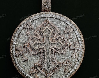 Iced &quot;Cross&quot; Moissanite Pendant, Real Moissanite Mens Custom Logo Pendant, Custom Jesus Cross Pendant For Him, Moissanite Hip Hop Jewelry