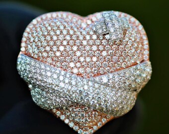 Iced Out Heart Shape Ring, Hip Hop Ring, Custom Icy Heart Ring