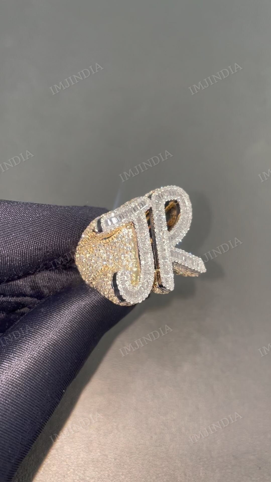 Custom Iced Out Sterling Silver Two Letter Ring: Baguette
