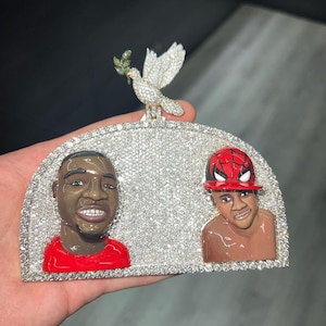 Custom Portrait Pendant, Iced Out 3D Portrait Pendant For Men, Enamel Portrait Moissanite Pendant, VVS GRA Moissanite Diamonds Passes Tester