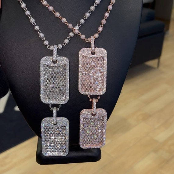 Iced Out Dog Tag Moissanite Pendant, Iced Out Dog Tag Hip Hop Pendant For Men, 925 Silver, Custom Hip Hop Pendant For him, Birthday Gift