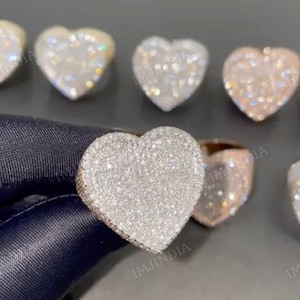 Iced Out Heart Shape Ring, Custom Ring, Hip Hop Ring, Moissanite Ring, Unisex Ring For Him & Her, Custom Name/Number/Logo Ring