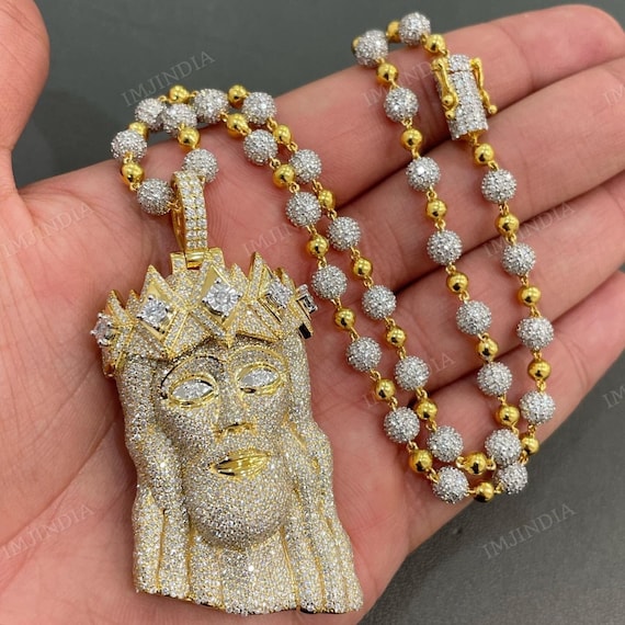Moissanite 10k Gold Jesus Piece Chain Iced Out 3D Jesus Pendant