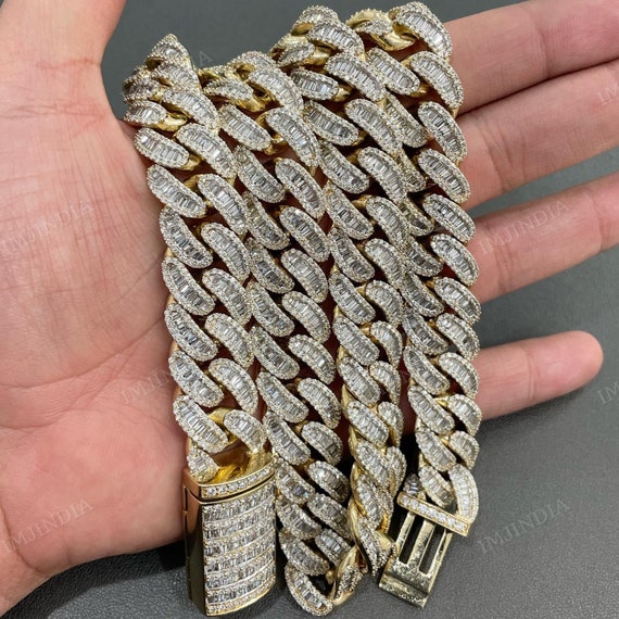20MM Baguette Moissanite Cuban Chain, 925 Sterling Silver, Miami 