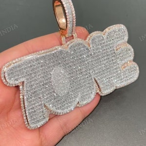 Colgante de hip hop personalizado Iced Out Baguette, colgante de nombre/número/logotipo personalizado, colgante VVS1 D Baguette Moissanite, colgante helado de dos tonos