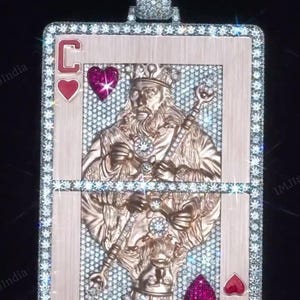 Iced Out King Card Anhänger, 3D Hyperrealistische Spielkarte Halskette, VVS1 Moissanit, Portrait Anhänger, Hip Hop Schmuck, Rapper Kette