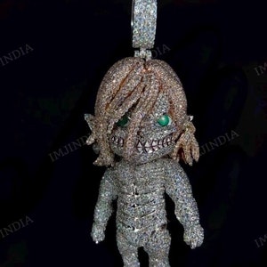 Ciondolo cartone animato personalizzato, Ciondolo fantasma spaventoso, Ciondolo personaggio cinematografico, Ciondolo 3D ghiacciato, Ciondolo ritratto, Moissanite VVS1, Tester passa