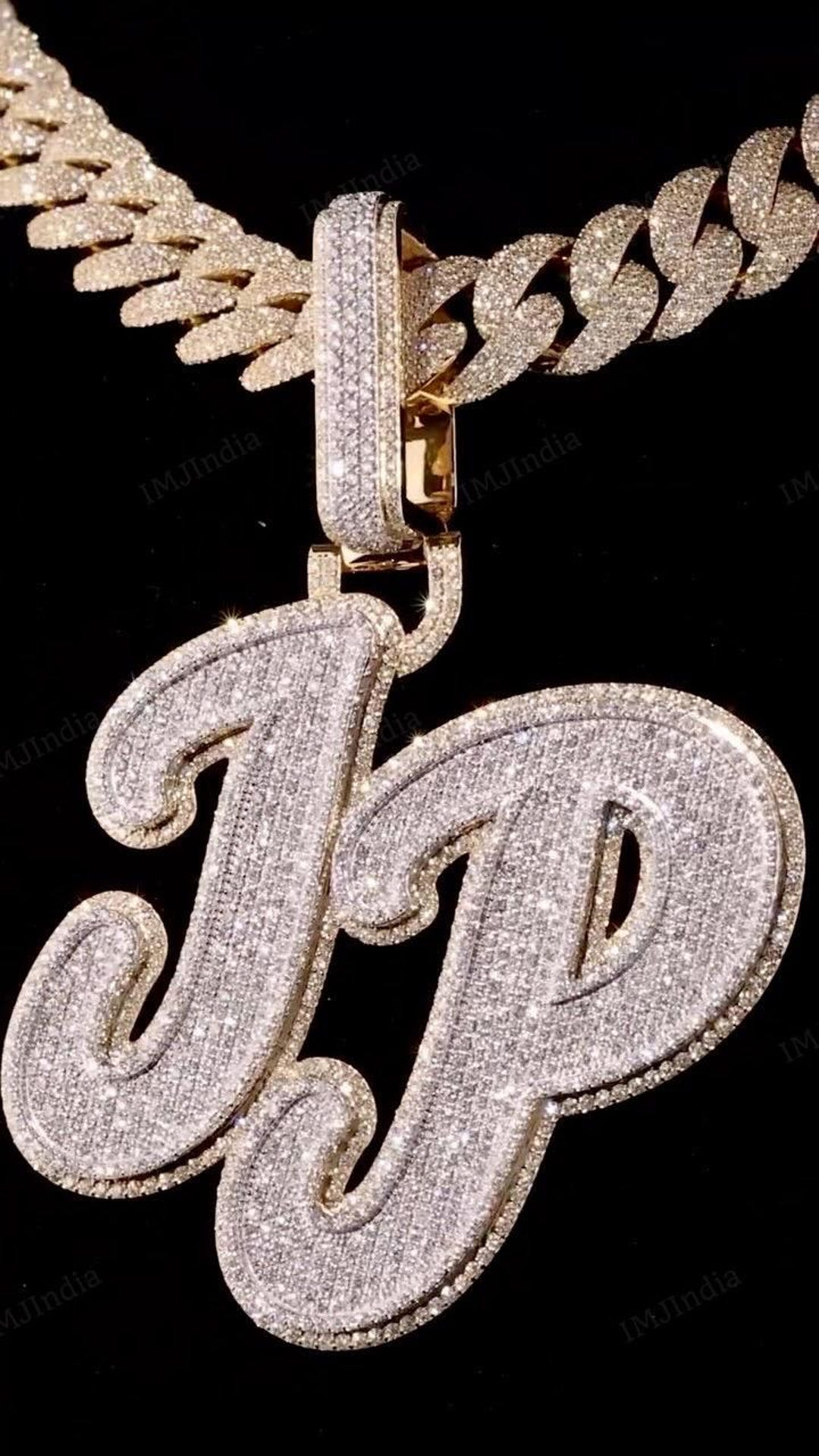 Iced Custom JP Letter Pendant, VVS1 Moissanite Iced Out Charm, Hip