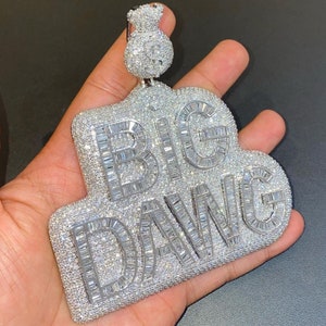 Colgante con letra "BIG DAWG" personalizado, moissanita VVS1 D, colgante de bolsa de dólar, colgante de hip hop, colgante de moissanita baguette helada, colgante con dije