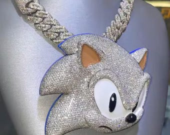 Colgante de moissanita con diamantes y dibujos animados 3D personalizado para hombre, colgante de esmalte helado, plata 925, colgante de hip hop