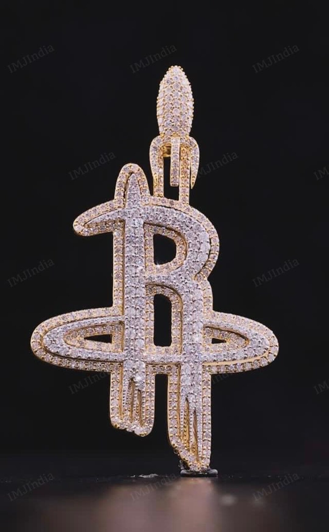 Custom R Letter Pendant With Rocket Bail, Two Tone Gold, Two Layer Iced ...