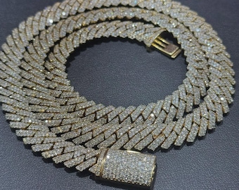 High Quality 12MM Cuban Chain In VVS1 D Color Moissanite Diamonds, 925 Silver, Miami Link Cuban Chain For Men, Hip Hop Chains