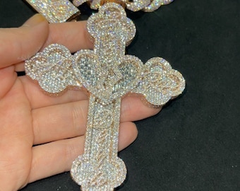 Iced Out Cross Moissanite Pendant, Iced Out Cross Hip Hop Pendant For Men, 925 Silver, Custom Hip Hop Pendant For him