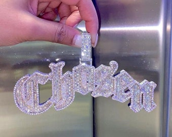 Vollständig ausgekühlter individueller Buchstabenanhänger/Echter Moissanit-Diamant-Anhänger für Männer/Silber mit 14-karätigem Weißgold-Finish/Namensanhänger/Rapper-Anhänger