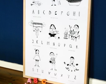 ABC poster. DIN A1. The alphabet for coloring for children. Perfect gift for enrollment. Poster.