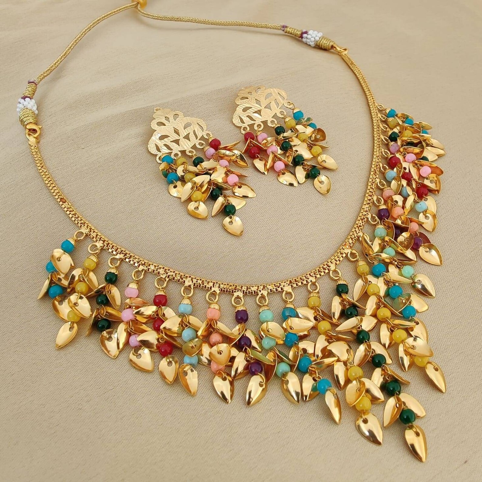 Buy Jadau Chain Punjabi Jewelry Set With Earrings Jadau Necklace Online