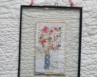 Floral framed textile art